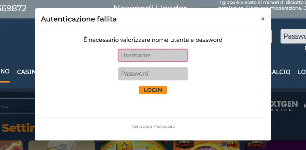 Autenticazione fallita_Riprovare_Winhub Casino